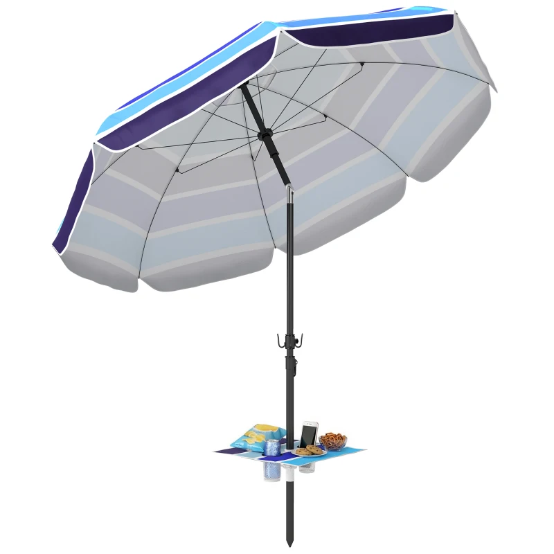 Outsunny Beach Umbrella Adjustable Tilt Sunshade with Foldable Table Cup Holder 78" Multicolor