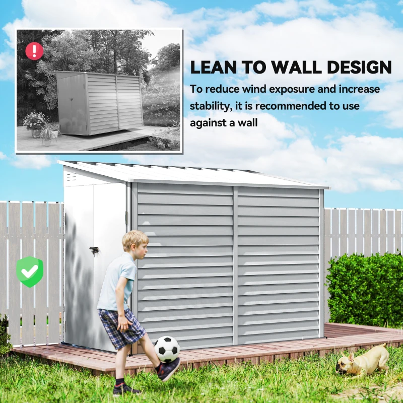 Outsunny 4.6' x 9' Steel Outdoor Storage Shed, Lean to Shed, Metal Tool House with Foundation Kit, Lockable Doors, Gloves and 2 Air Vents for Backyard, Patio, Lawn, White