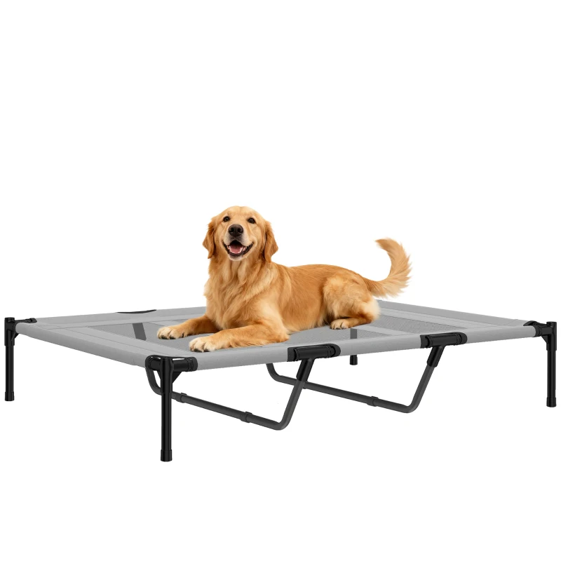 PawHut Elevated Dog Bed, Raised Dog Cot for XL Sized Dogs, Indoor & Outdoor, 48" x 36" x 9", Light Grey