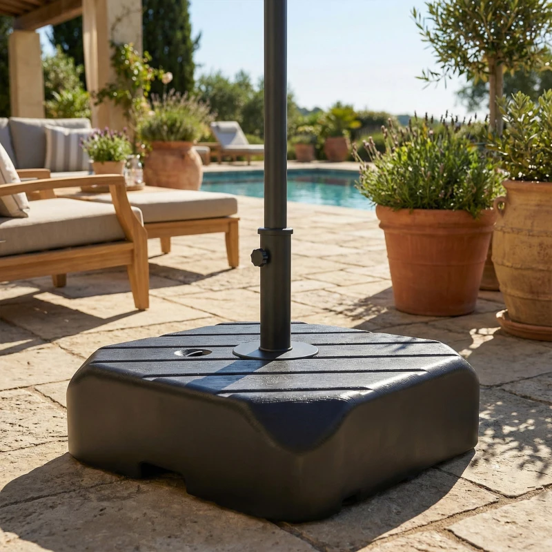 Outsunny Patio Umbrella Base with Wheels, Telescopic Handle, 158 lb Sand/99 lb Water Filled Outdoor Patio Umbrella Stand, Black