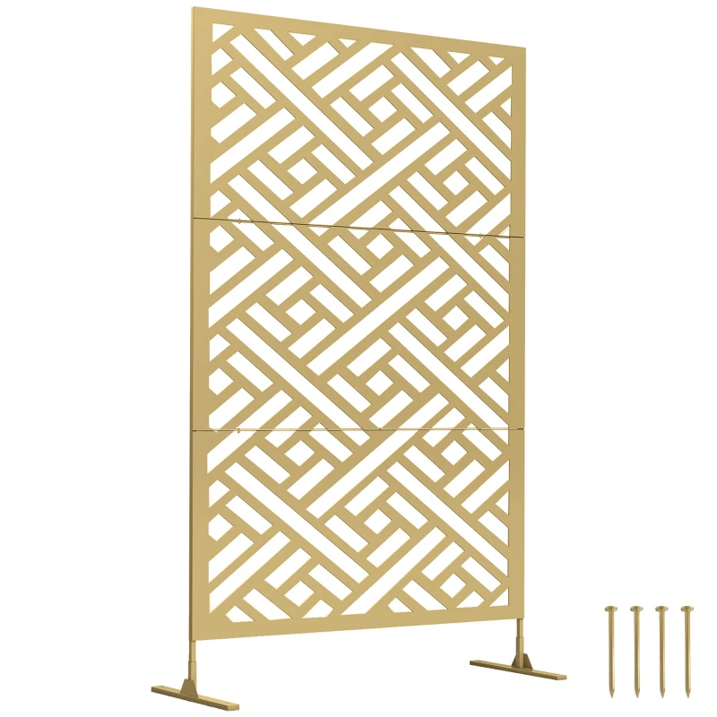 Outsunny Metal Outdoor Privacy Screen, Freestanding Outdoor Divider with Stand, 79" x 47", Gold