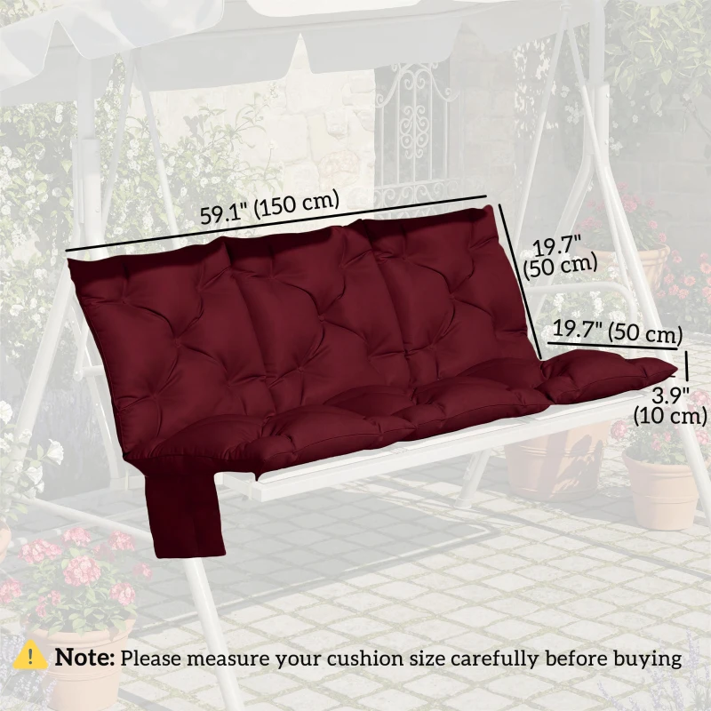 Outsunny Bench Cushion Water-Repellent Outdoor Furniture Pad Seater Swing Chair 59.1" x 39.4" Wine Red