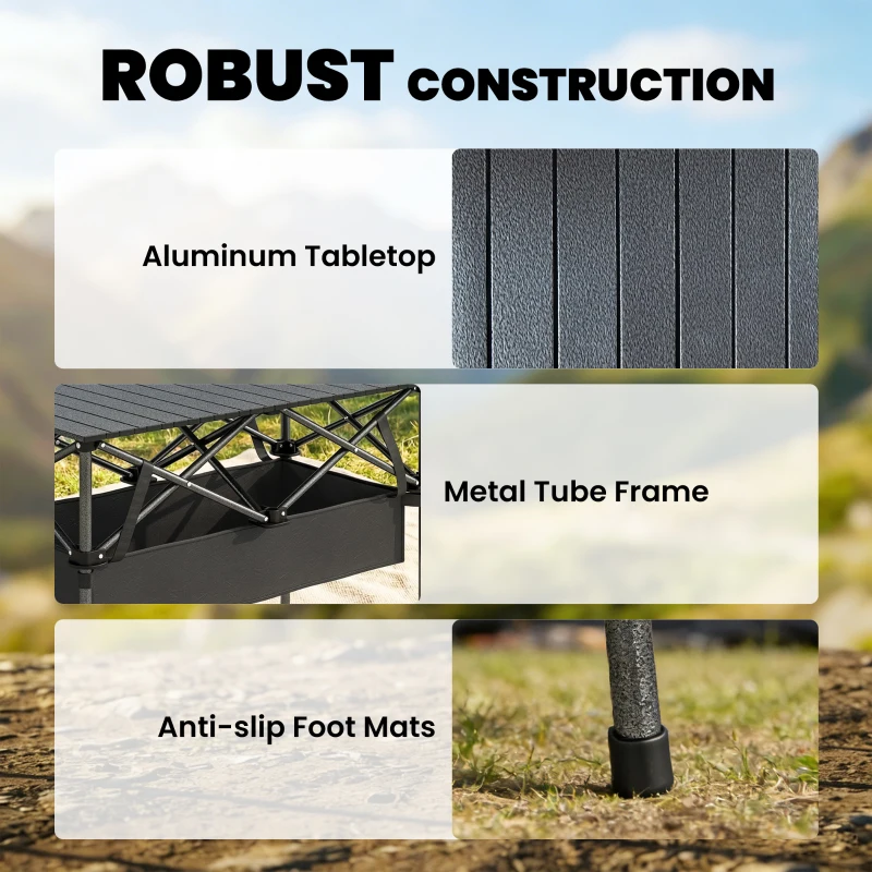 Outsunny 3ft Folding Camping Table, Picnic Table with Mesh Storage Net, Carrying Bag and Metal Frame, Black