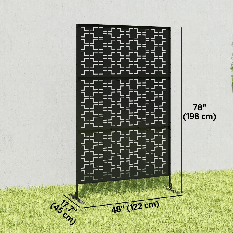 Outsunny 6.5FT Decorative Outdoor Divider, Metal Privacy Screen with Stand, Grid Style, Black