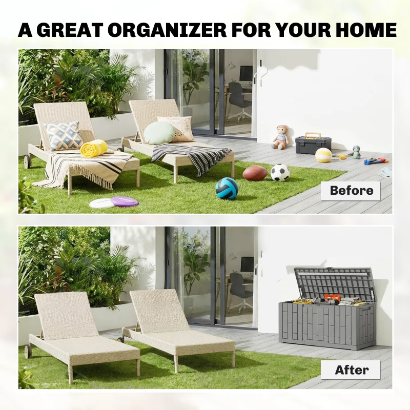 Outsunny 80 Gallon Resin Deck Box, Lockable Outdoor Storage Box, Splash-Resistant & UV Resistant Patio Storage Container