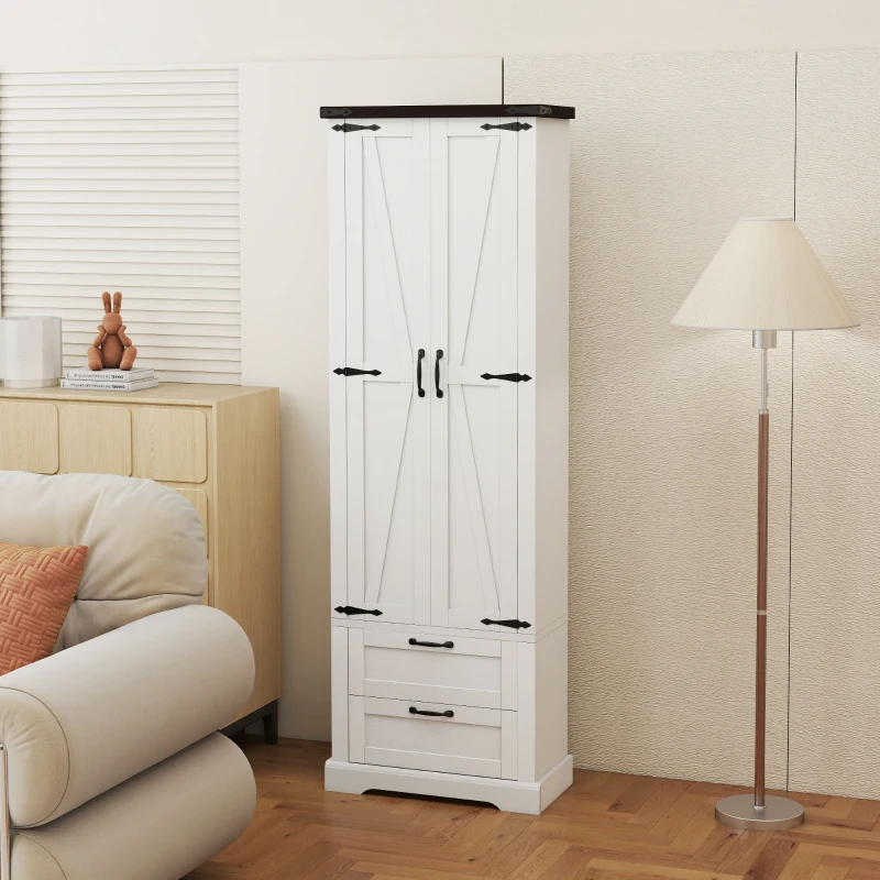 HOMCOM 71" Tall Kitchen Pantry Cabinet, Farmhouse Kitchen Storage Cabinet with 2 Drawer and Adjustable Shelves, White