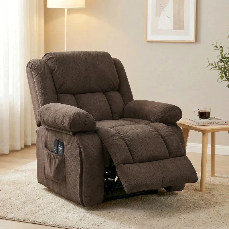 HOMCOM Overstuffed Power Lift Recliner Chair with Vibration Massage and Heat, Side Pockets, Pocket Spring, for Adults, Brown