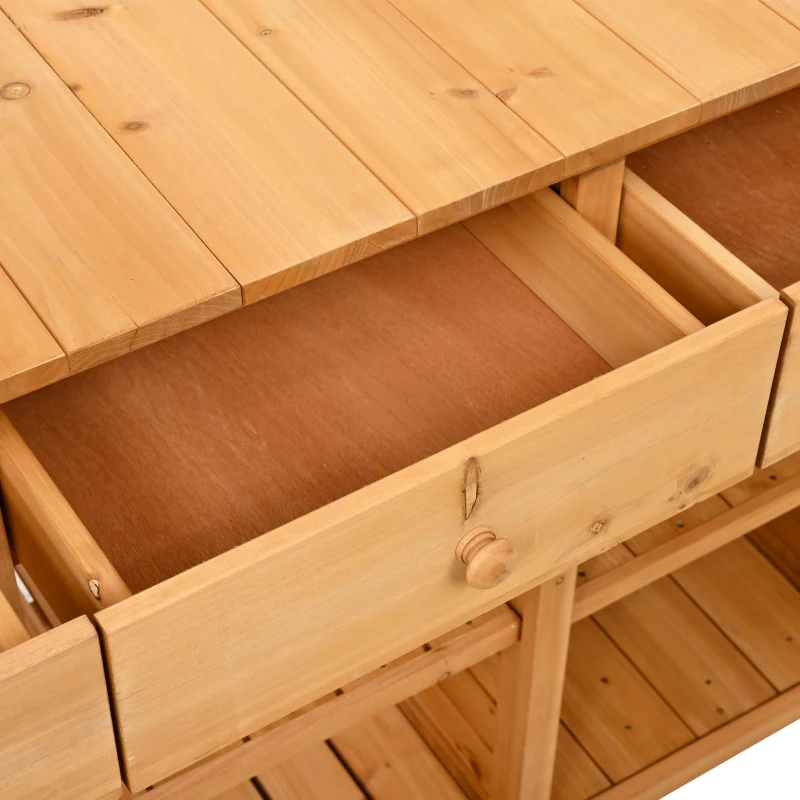 Tall Potting Bench with 3 Shelves, 6 Drawers, Hutch and Cabinet, Wood Garden Workstation for Patio, 50'' L x 20.5'' W x 65.5'' H, Natural