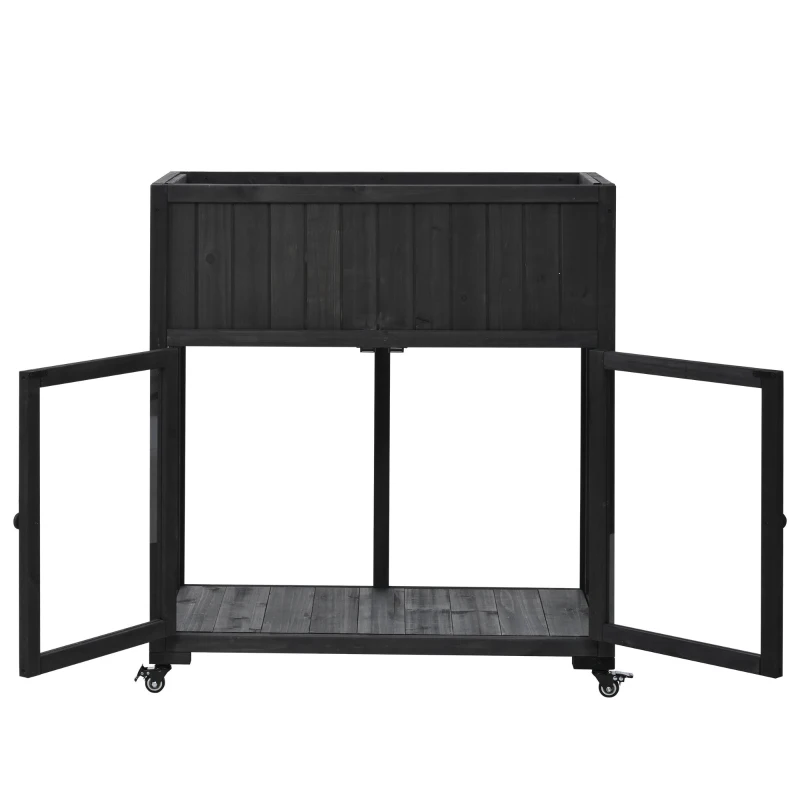 Mini Wood Cold Frame Greenhouse with Wheels for Patio, Elevated Garden Bed for Indoor Outdoor Use, 35.5" L x 17.5" W x 37.5" H, Black