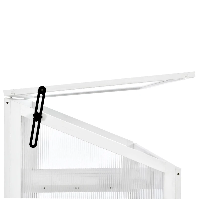 Portable Wood Greenhouse with Openable Roof & 3-Tier Shelf, Vertical Cold Frame for Indoor Outdoor Use, 31.5'' L x 22.5'' W x 62'' H, White