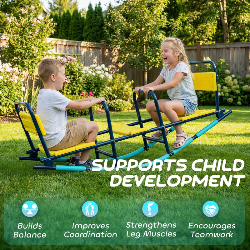 Qaba Teeter Totter Seesaw for Kids, 2 in 1 Metal Rocking Seesaw for Toddlers Age 3-8, Playground Equipment for Backyard