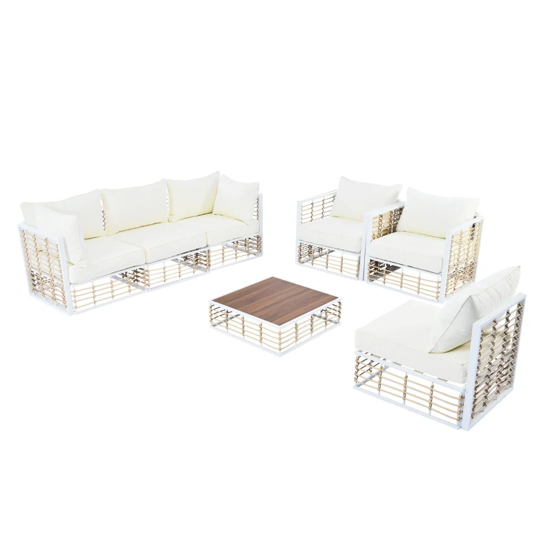 All-Weather 7-Piece Patio Sectional with Cushions & Coffee Table, Metal Furniture with Modular Design for Garden, 25" L x 25" W x 24" H, White