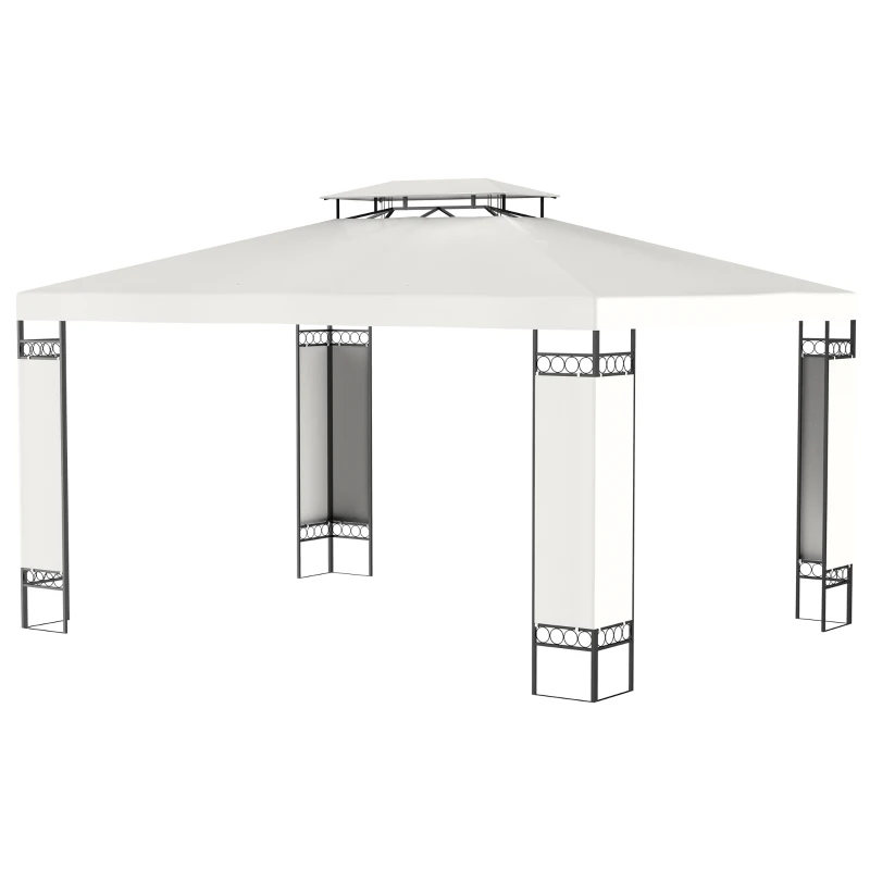 Outsunny 10' x 13' Outdoor Gazebo, Double Roof Patio Gazebo Canopy Shelter with Screen Decorate Corner Frame, White