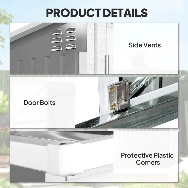 Outsunny Outdoor Metal Storage Shed Garden Garbage Can Organizer with Double Door and Vents for 2 Trash Cans, Light Grey