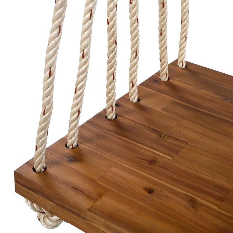 Acacia Wood Porch Swing with 10.8 FT Hemp Ropes, Cushion, 2 Pillows, Hanging Porch Swing Bench for Patio, 63'' L x 23.5'' W x 2'' H, Natural