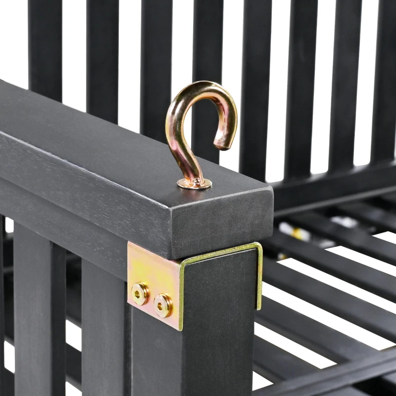 Twin Size Acacia Wood Porch Swing with Ropes for Patio & Garden, Hanging Swing Bed with Sloped Design, 79'' L x 41.5'' W x 21'' H, Black