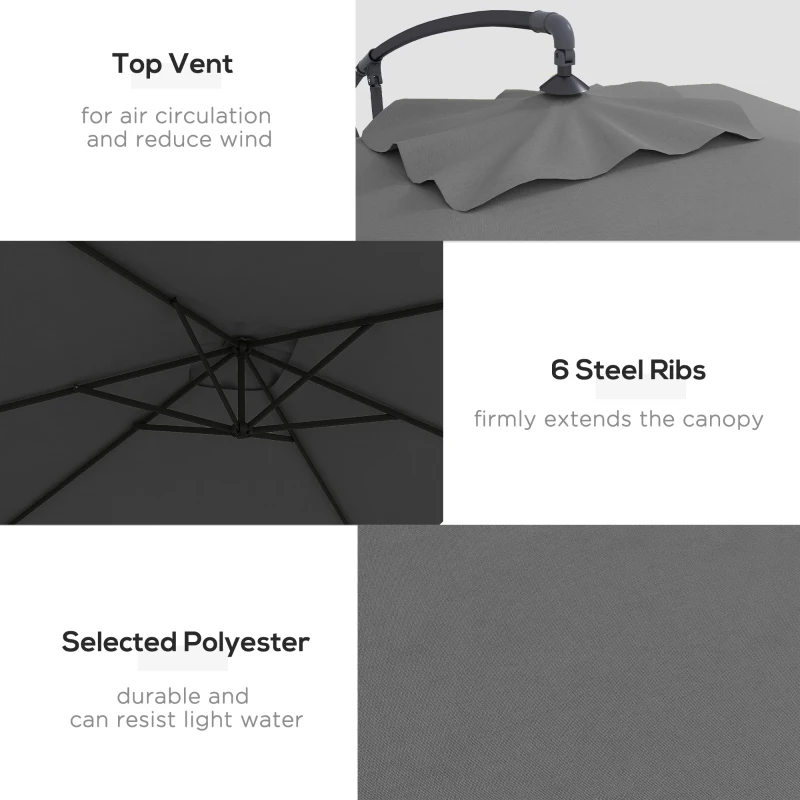 Outsunny 3(m) patio offset umbrella, with Cross Base - Dark Grey