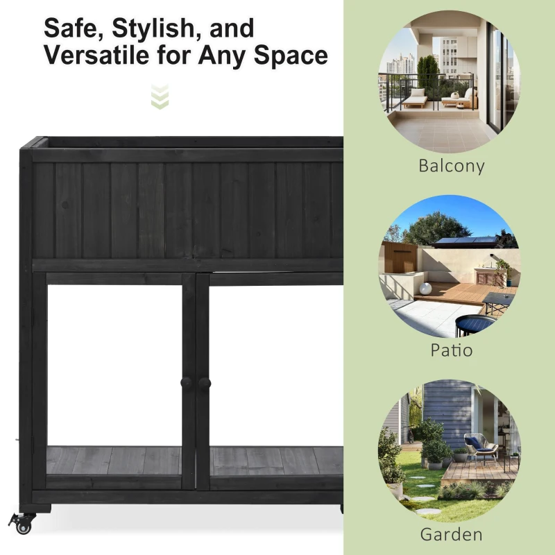 Mini Wood Cold Frame Greenhouse with Wheels for Patio, Elevated Garden Bed for Indoor Outdoor Use, 35.5" L x 17.5" W x 37.5" H, Black