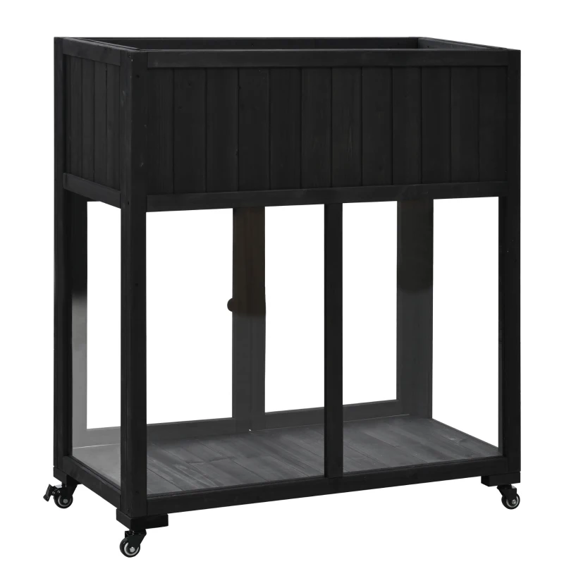 Mini Wood Cold Frame Greenhouse with Wheels for Patio, Elevated Garden Bed for Indoor Outdoor Use, 35.5" L x 17.5" W x 37.5" H, Black