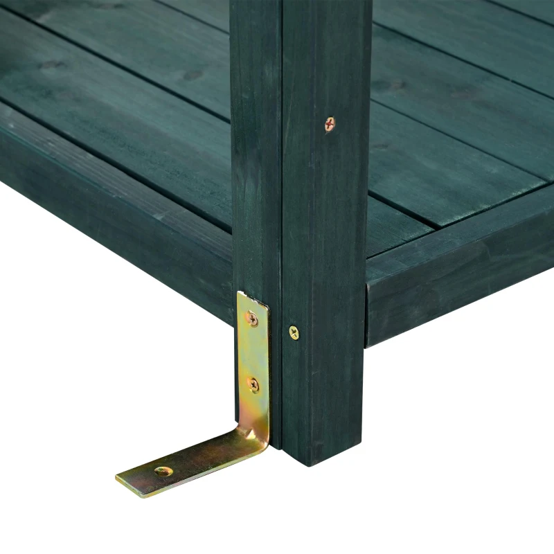Outdoor Potting Bench with 4 Shelf & Side Hook for Patio, Farmhouse Garden Workstation with Large Tabletop, 47'' L x 19.5'' W x 65'' H, Green
