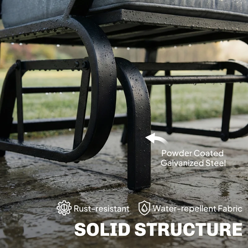 Outsunny Patio Glider, Outdoor Glider Chair with Cushions, Steel Frame, Curved Armrests, Light Grey