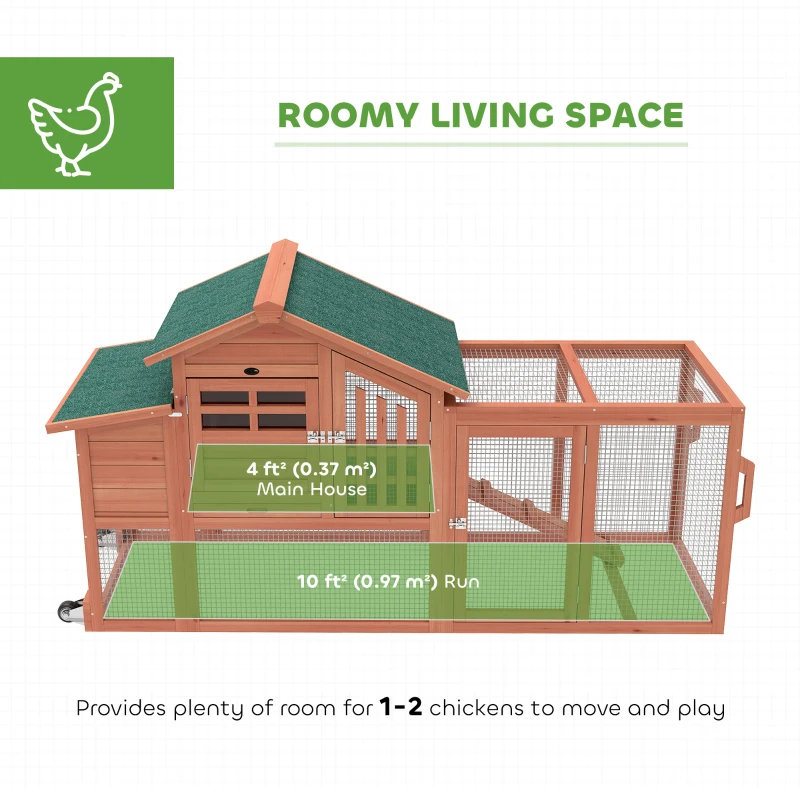 PawHut Chicken Coop with Run Mobile Wooden Hen House with Nesting Box Pull-out Tray for 1-2 Chickens Orange