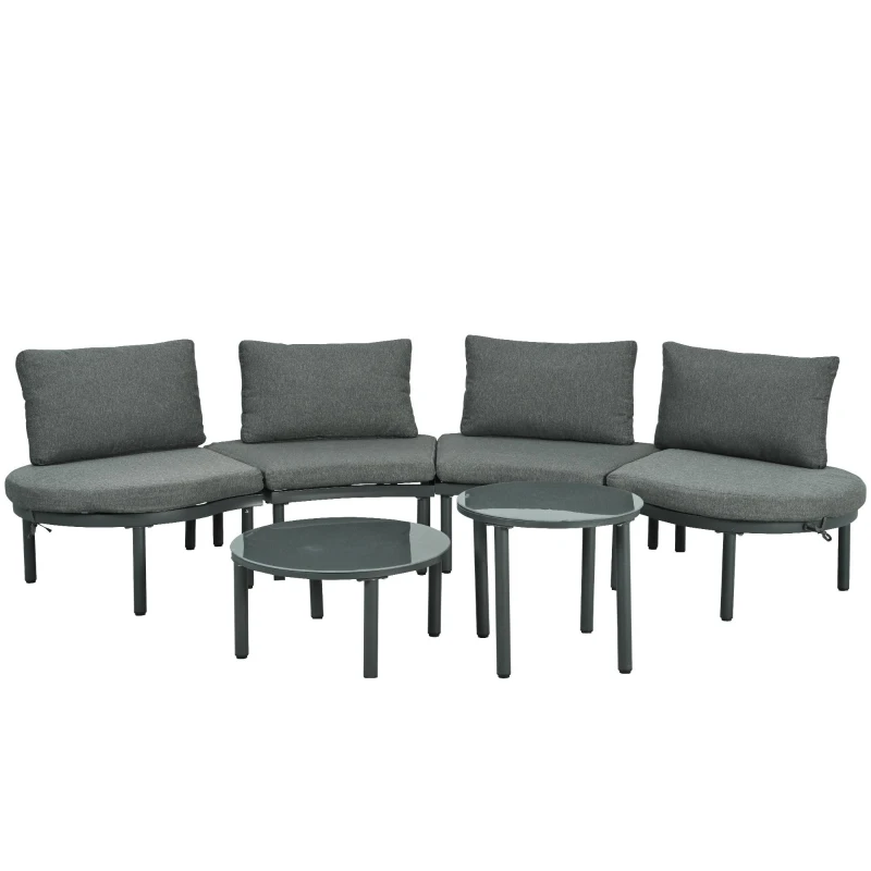 6-Piece Half Moon Sectional Sofa with 2 Coffee Table & Cushions, Modular Wicker Conversation Set for Patio, 34.5'' L x 25.5'' W x 12.5'' H, Gray