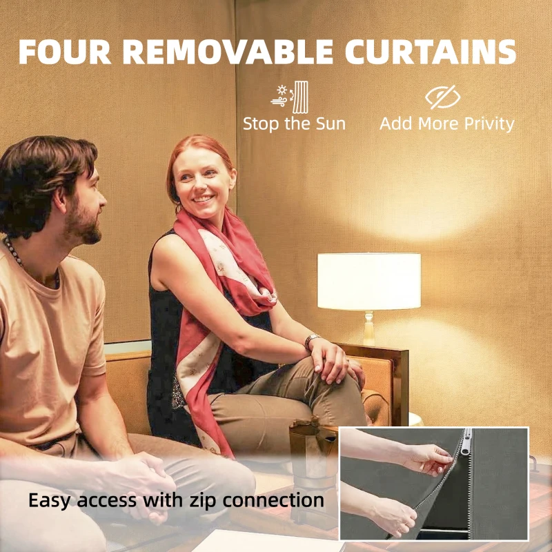 Outsunny 10 x 13 ft Louvered Pergola with Steel Roof, Curtains, Outdoor Metal Pergola Gazebo with Drainage Gutters, Grey