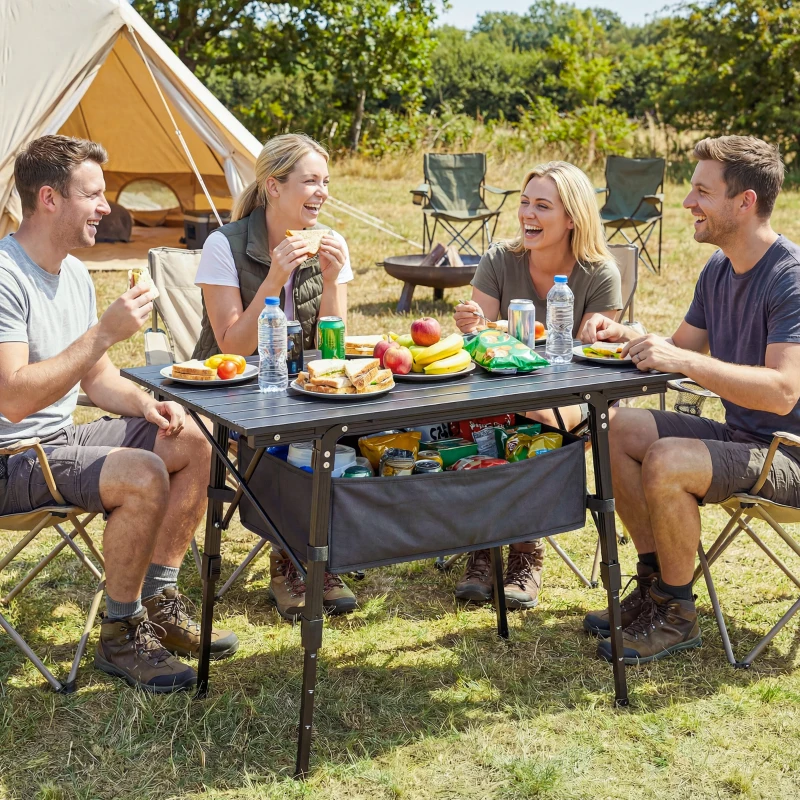 Outsunny 3ft Aluminum Small Folding Table, Portable Camping Table with Storage Bag, Carry Bag for Outdoor Picnic BBQ, Black