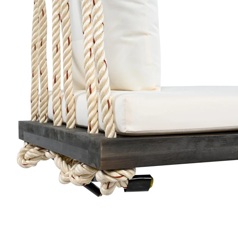 Acacia Wood Porch Swing with 10.8FT Hemp Rope for Adults, Durable Hanging Swing Bench with Cushion, 63" L x 23.5" W x 2" H, Brown