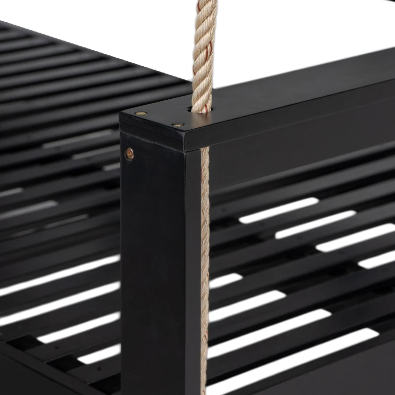 Twin Size Porch Swing Daybed with 4 Hanging Ropes and High Back, Acacia Wood Swing Bench for Garden, 82'' L x 40.5'' W x 27.5'' H, Black