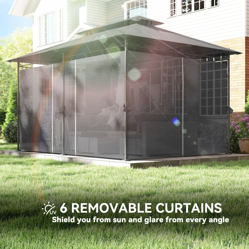 Outsunny 10' x 13' Double Roof Patio Gazebo, Outdoor Gazebo with Curtains, for Garden, Lawn, Backyard and Deck, Grey