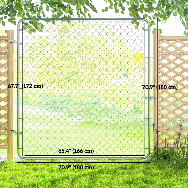 Outsunny Garden Gate Chain Link Fence Gate, Galvanized Steel Garden Door for Yard Entrance Way, 70.9 x 70.9 in., Silver