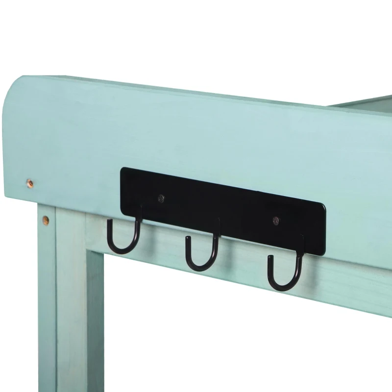 Outdoor Potting Bench with 4 Storage Shelf & Side Hook, Rustic Garden Workstation with Fir Wood Frame, 47'' L x 19.5'' W x 65'' H, Green