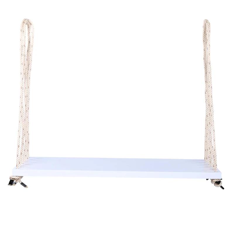 Patio Wooden Swing Chair with 10.8FT Hemp Rop, Hanging Acacia Wood Porch Swing with Cushion & Pillow, 63'' L x 23.5 W x 2'' H, White