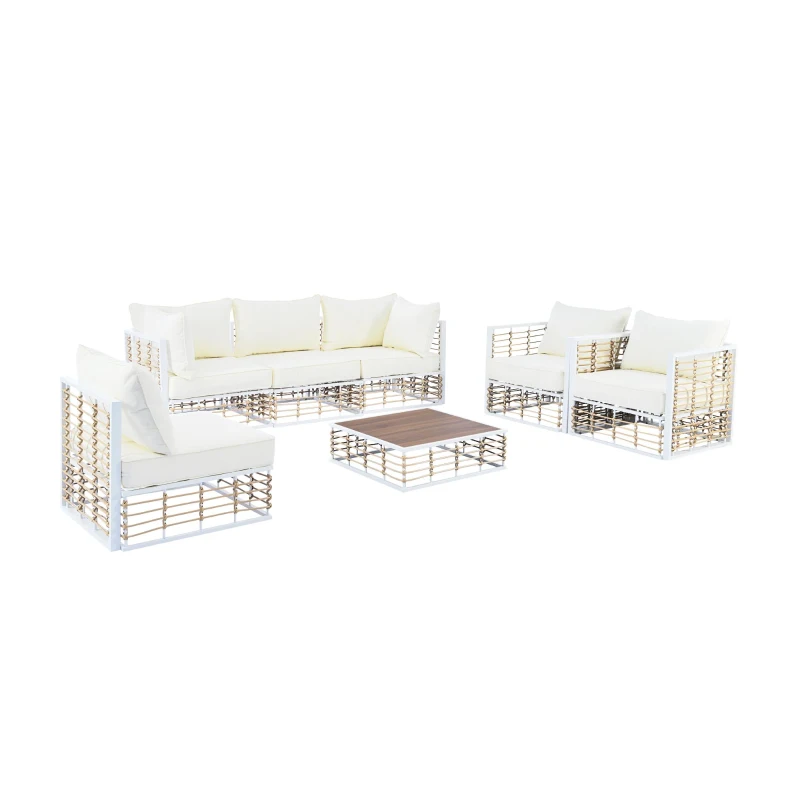All-Weather 7-Piece Patio Sectional with Cushions & Coffee Table, Metal Furniture with Modular Design for Garden, 25" L x 25" W x 24" H, White