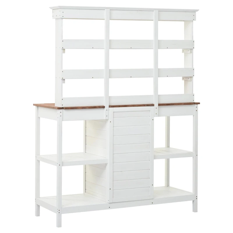 Large Wooden Potting Bench with 2 Drawer, Cabinet, Open Shelf, Farmhouse Garden Workstation for Backyard, 50'' L x 19.5'' W x 66'' H, White