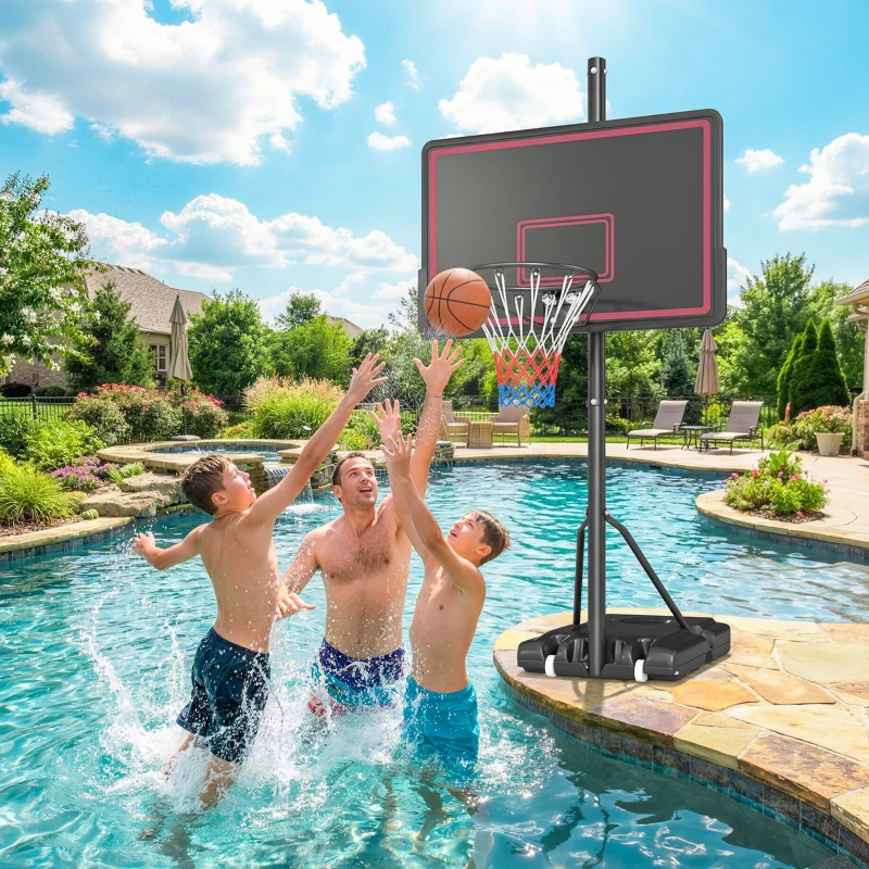 Soozier Portable Basketball Hoop Outdoor, 4.4-10ft Adjustable Height Basketball Goal with Wheels, Fillable Base and Sandbag