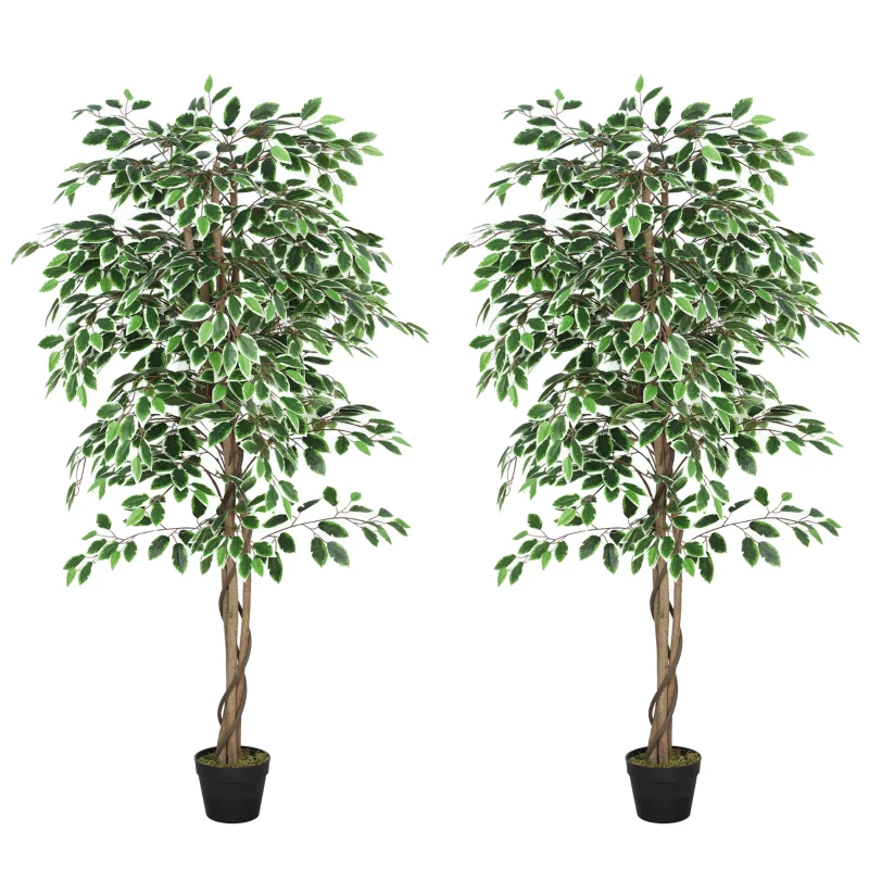 Outsunny 5.3 FT Artificial Tree, Indoor Fake Ficus with Pot, for Home Office Living Room Decor