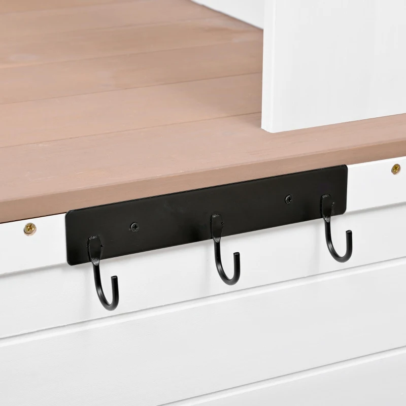 Garden Potting Bench with Hutch, 6 Drawer & 2 Cabinet, Tall Wood Workstation with 3 Shelf & Side Hooks, 50'' L x 20.5'' W x 65.5'' H, White