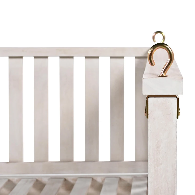 Minimalist Swing Bed with Safe Sloped Design for Backyard, Wooden Porch Swing with High Weight Capacity, 79" L x 41.5" W x 21" H, White