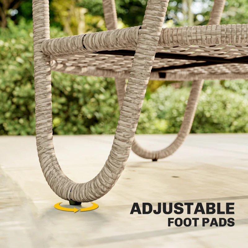 Outsunny Rattan Outdoor Coffee Table, 2-Tier Small Garden Side Table with Storage Shelf, Tempered Glass Top, Adjustable Footpads