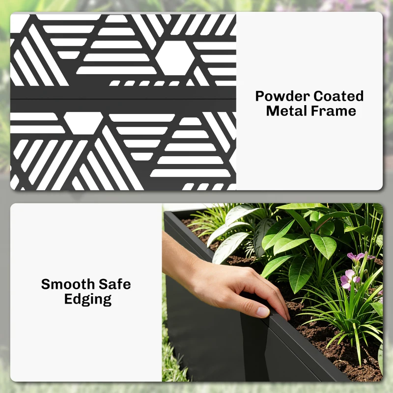 Outsunny Metal Planter Box with Trellis, 70" Tall Raised Garden Bed with Privacy Screen, Hexagon and Line Cut-Out