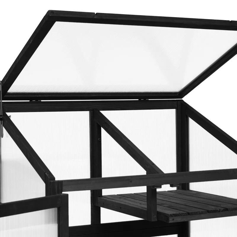 Portable Wood Greenhouse with Wheels & 3-Tier Shelf, Tall Cold Frame with Vented Roof for Balcony Garden, 31.5'' L x 22.5'' W x 62'' H, Black