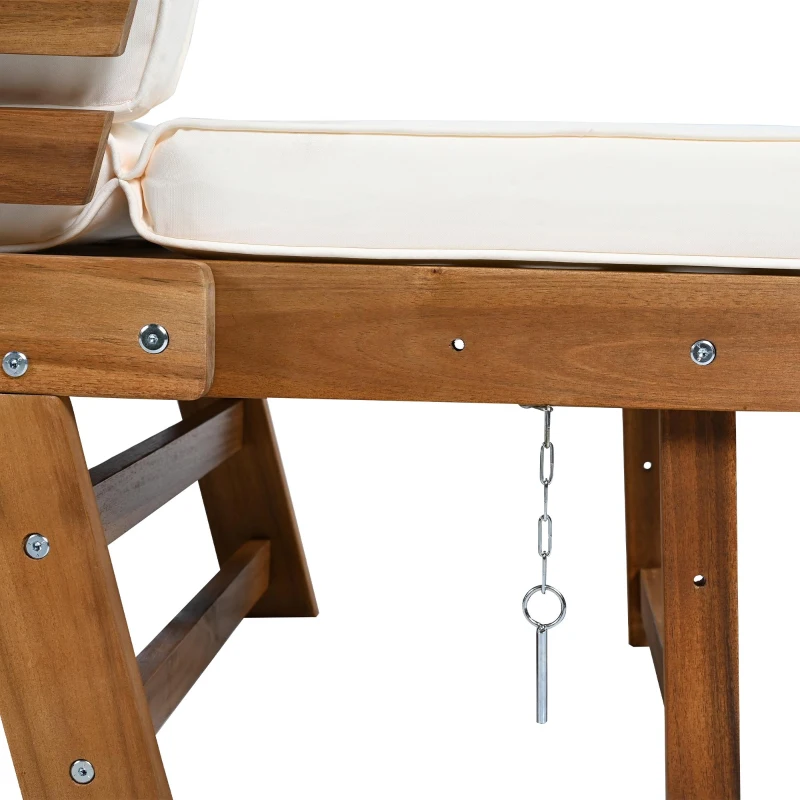 Expandable Acacia Wood Daybed with Cushions, Adjustable Patio Chaise Lounge for Compact Space, 78.5" L x 21.5" W x 32" H, Natural+Beige