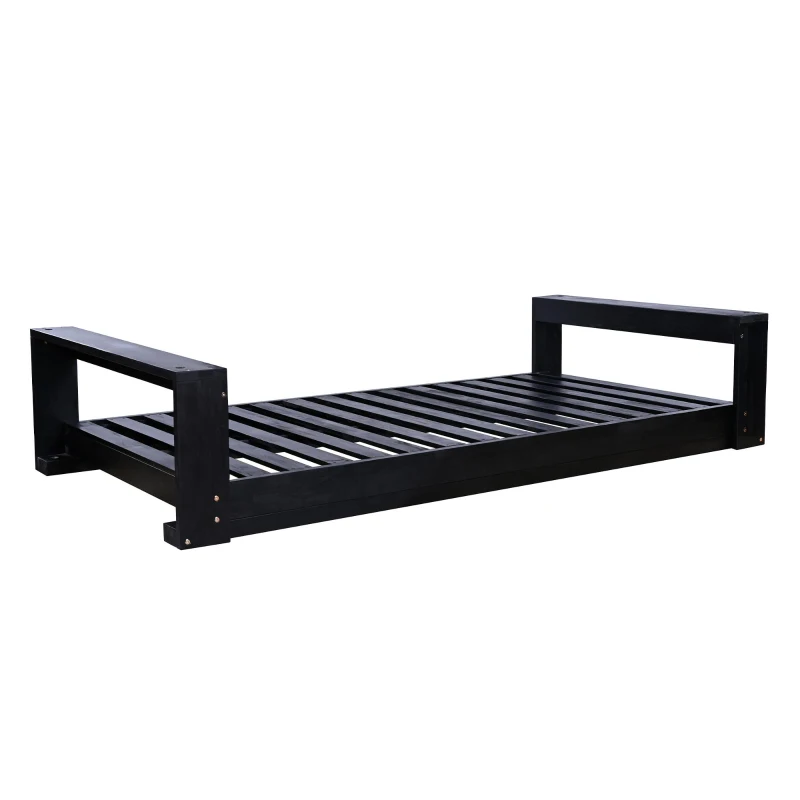 Twin Size Porch Swing Bed for Patio, Garden & Backyard, Acacia Wood Hanging Daybed with Hemp Rope, 86'' L x 41.5'' W x 17.5'' H, Black