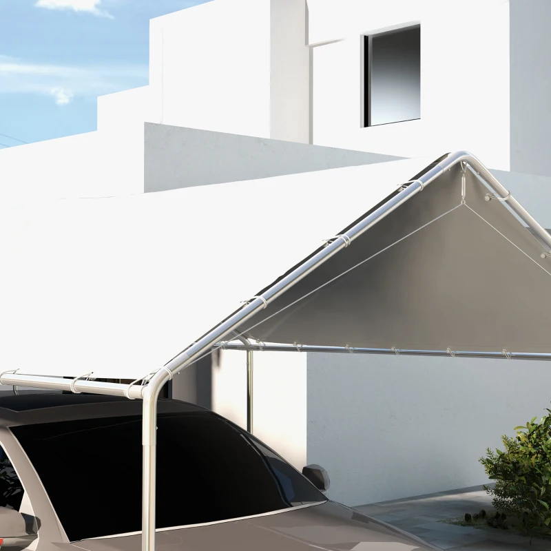Outsunny 10 x 20ft Carport Roof, UV Resistant Canopy Replacement Cover with Ball Bungee Cords, White