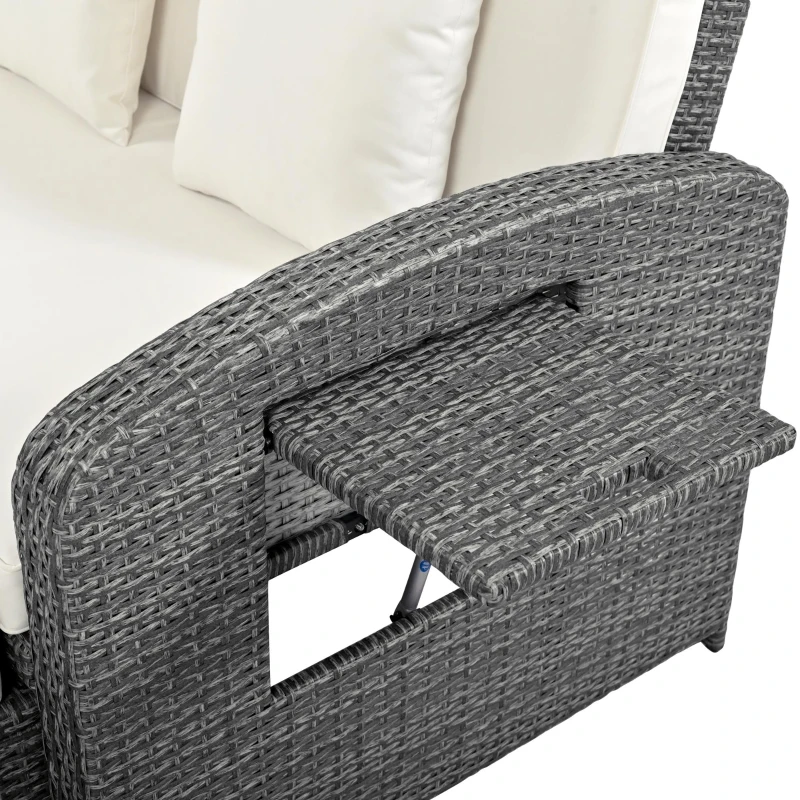 Stylish Double Chaise Lounge with Adjustable Back, 2-Person Rattan Daybed with Thick Cushion, 53.5" L x 43" W x 21.5" H, White