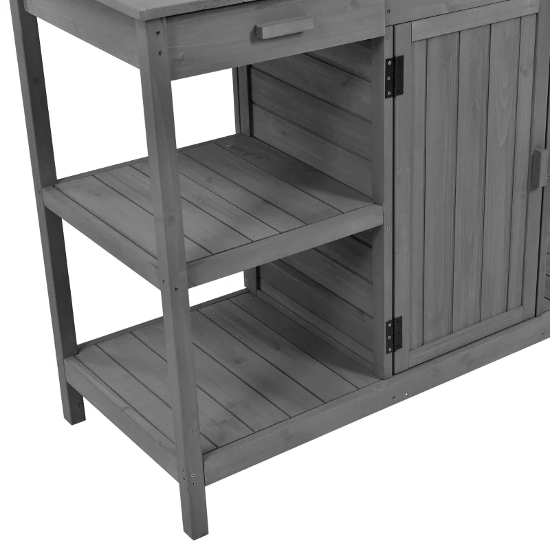Outdoor Potting Bench with 2 Drawers, Cabinet & Open Shelf, Farmhouse Garden Workstation for Backyard, 50'' L x 19.5'' W x 66'' H, Gray