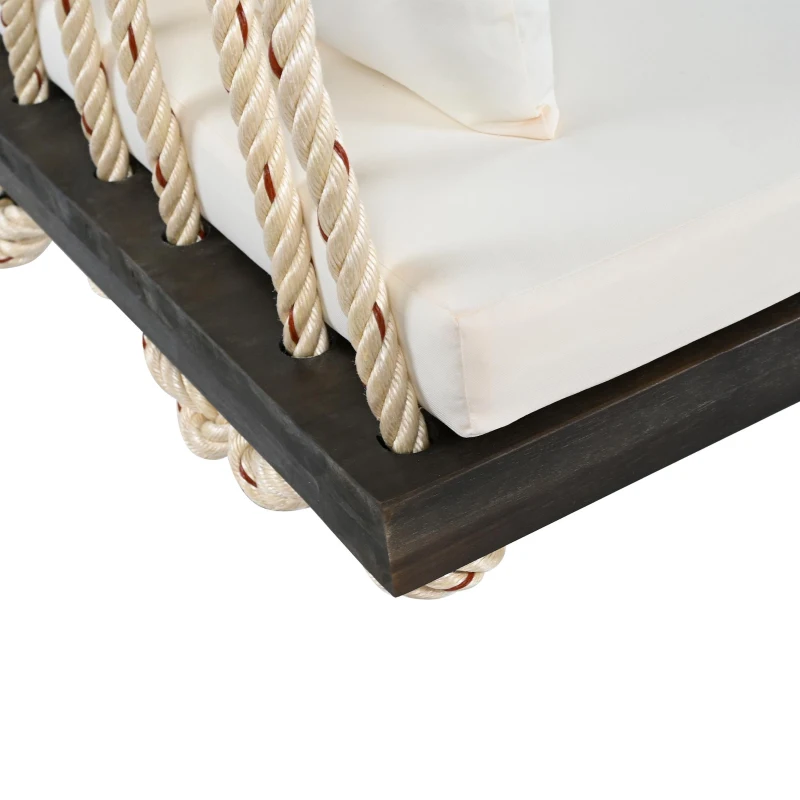 Acacia Wood Porch Swing with 10.8FT Hemp Rope for Adults, Durable Hanging Swing Bench with Cushion, 63" L x 23.5" W x 2" H, Brown